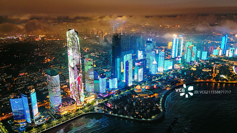 航拍 青岛夜景图片素材