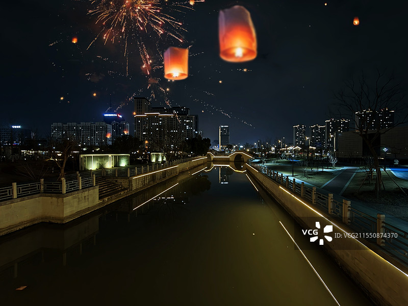 八字桥公园夜色图片素材