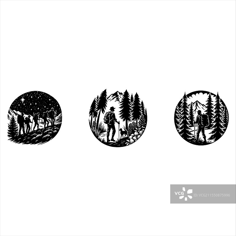 徒步旅行的森林场景图片素材