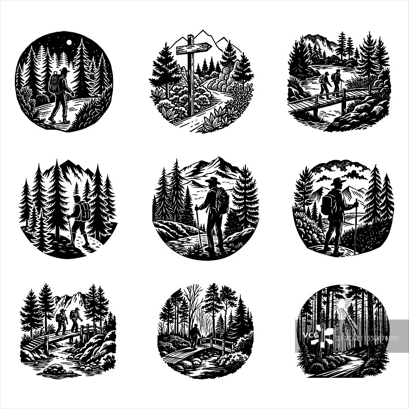 徒步旅行的森林场景图片素材