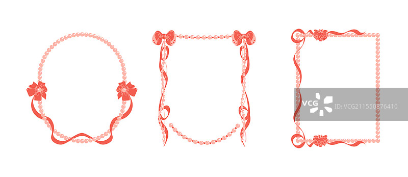 复古手工制作的框架，配有蝴蝶结和珍珠图片素材