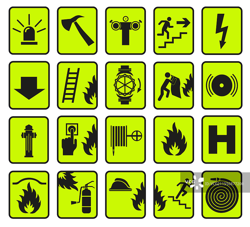 火警警报标志火灾紧急符号集合图片素材