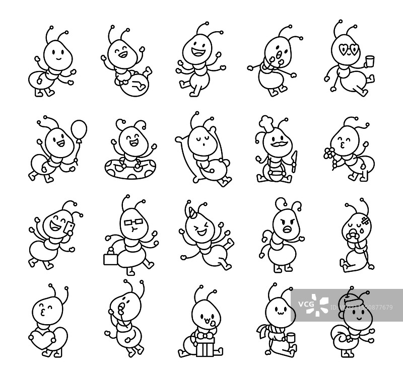 一组可爱的卡通蚂蚁角色图片素材
