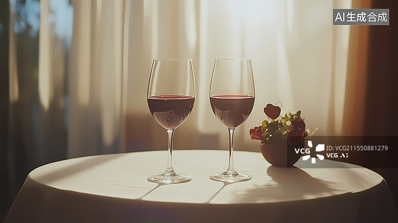 【AI数字艺术】家里桌子上的酒杯特写镜头图片素材
