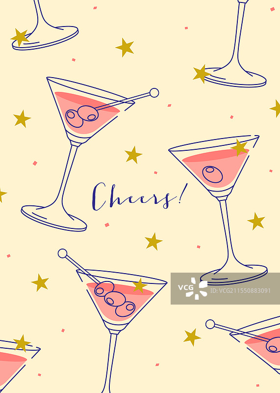 现代鸡尾酒平面印刷彩色背景图片素材