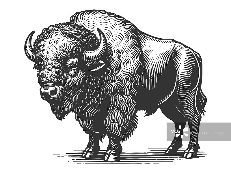 水牛雕刻素描图片素材