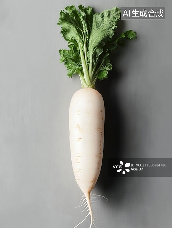 【AI数字艺术】白萝卜蔬菜白色背景下的特写可抠图元素图片素材
