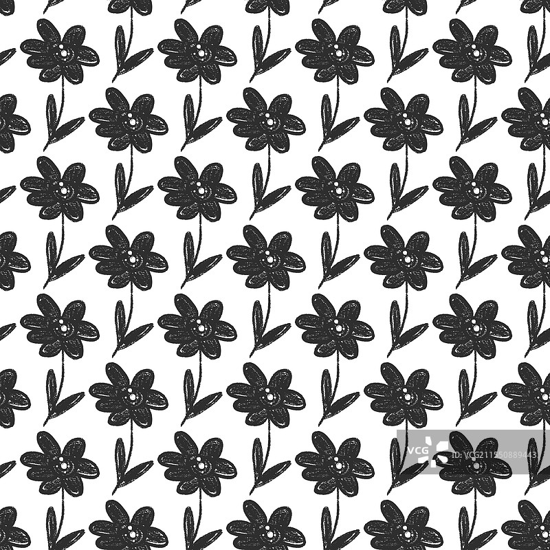 黑白花卉无缝图案图片素材