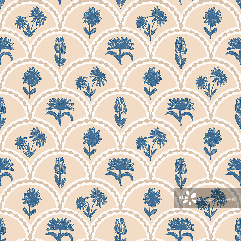 花朵蜡笔画无缝花卉图案图片素材