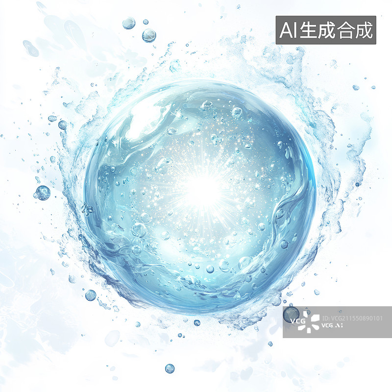 【AI数字艺术】蓝色流动的清澈水球图片素材