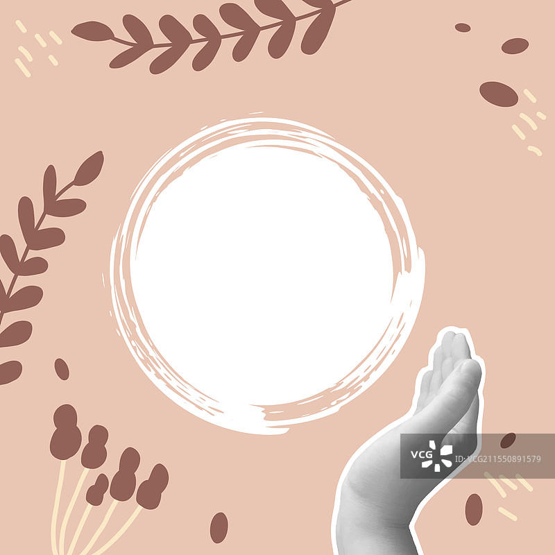 粉色裸色拼贴背景，带框和手部元素图片素材