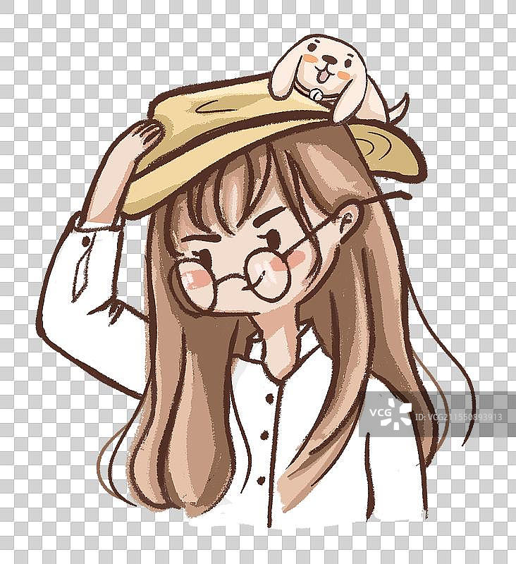 卡通描边风格戴帽子的小女孩头像免抠元素图片素材