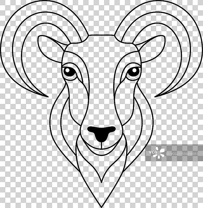 白色背景上的羊角线条艺术图标图片素材