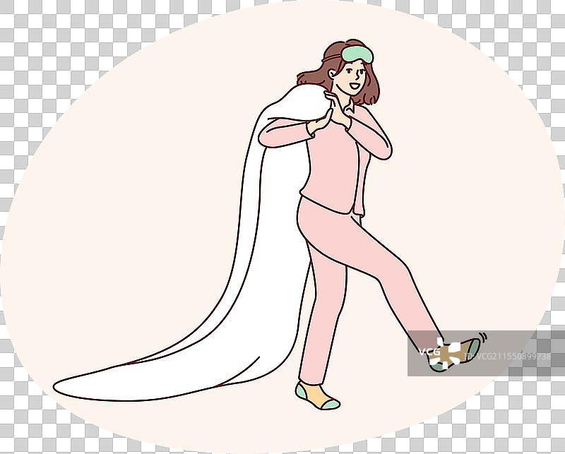 早晨醒来的快乐女性穿着睡衣图片素材