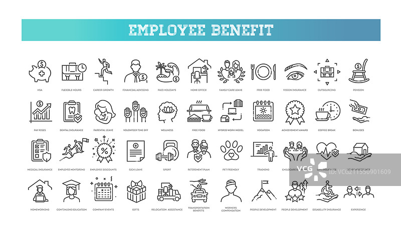 员工福利线条图标集图片素材