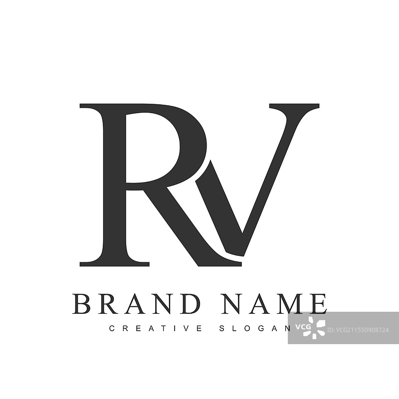 时尚的 RV 字母标志模板，首字母 R 和图片素材