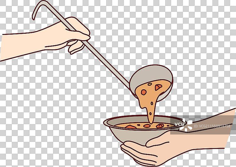 贫困者手中接过的汤碗图片素材