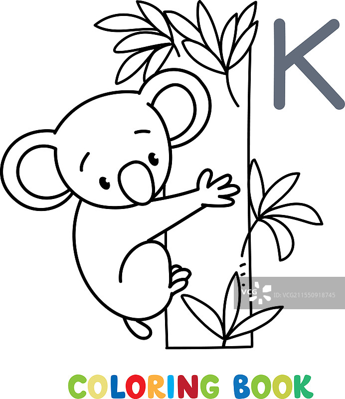 有趣的考拉动物儿童涂色书图片素材