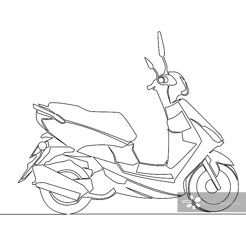 连续线条绘制的滑板车摩托车概念图片素材