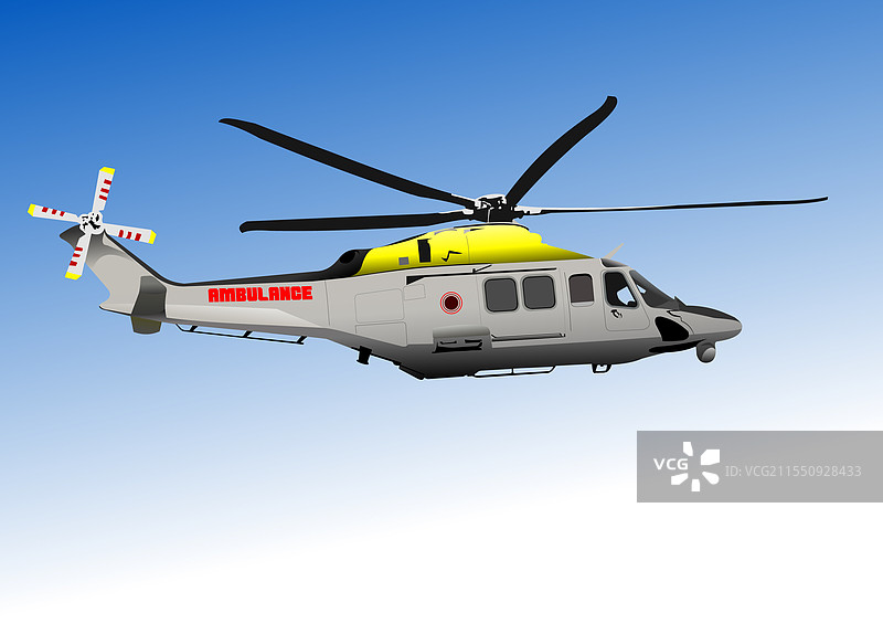 蓝天中飞行的空中救护直升机图片素材
