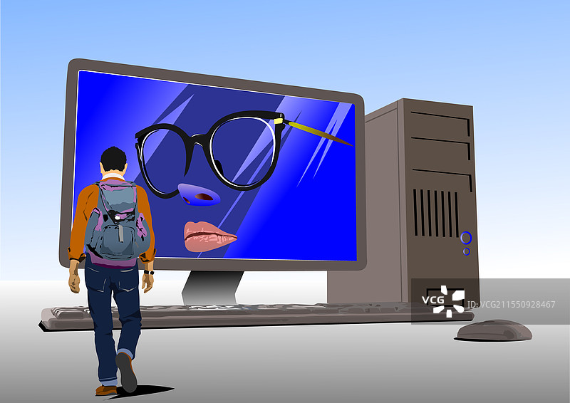 学生走离大型计算机图片素材