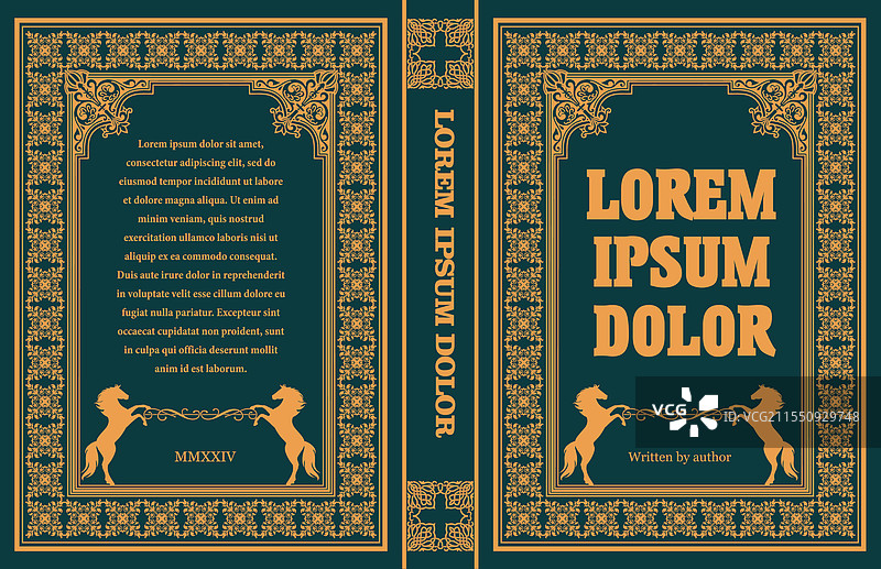 古董书籍封面设计，特色马匹与图片素材