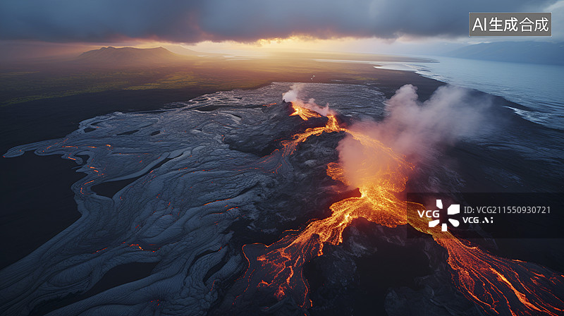 【AI数字艺术】火山爆发插画图片素材