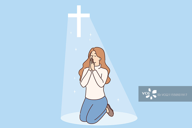 基督教女性在宗教场所跪下祈祷图片素材