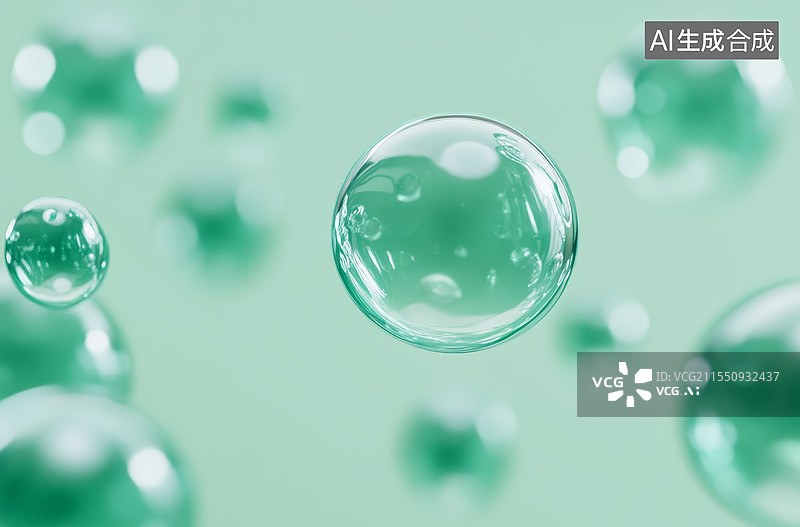 【AI数字艺术】绿色透明泡泡图片素材