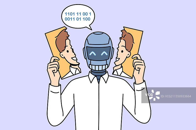 机器人在背后遮住人类面孔的照片图片素材