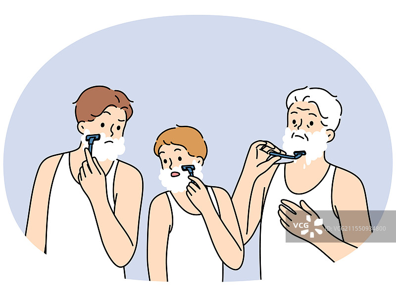 不同年代的男性一起剃须图片素材