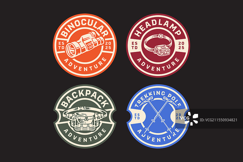 登山杖 腰包 头灯 双筒望远镜 标志图片素材
