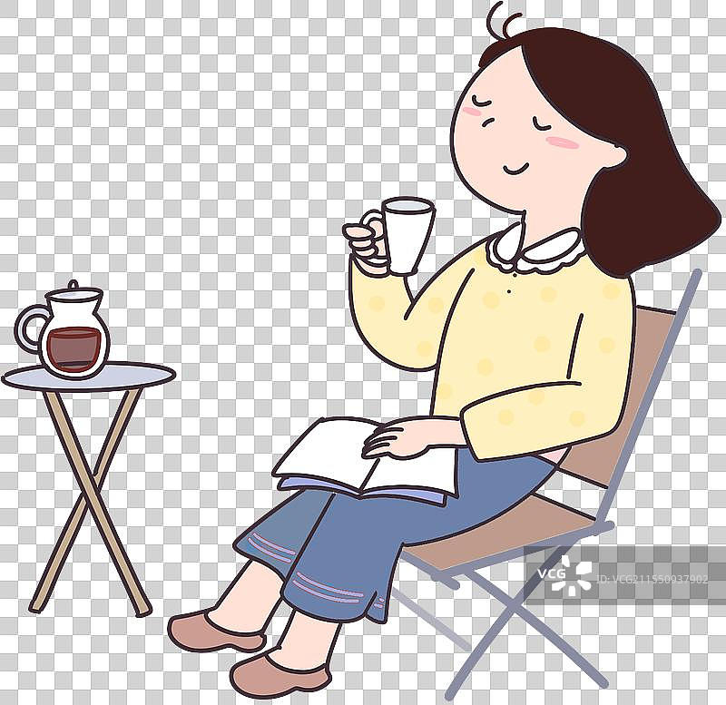 户外喝咖啡享受休闲的女孩元素图片素材