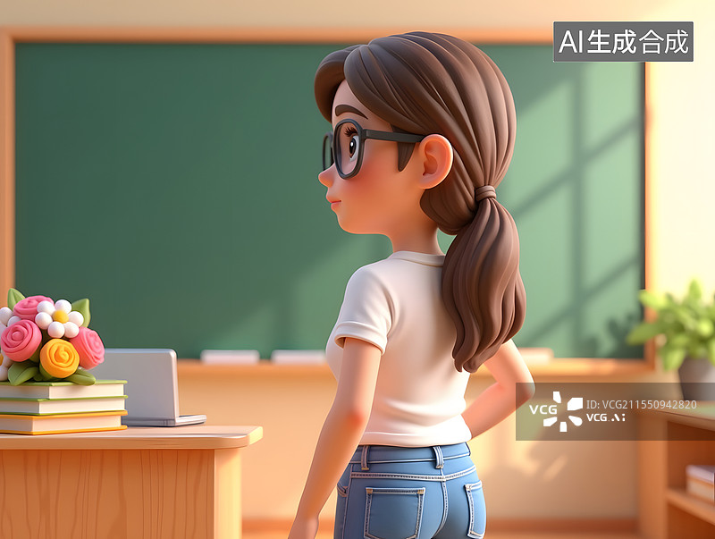 【AI数字艺术】教师节老师在讲台上讲课的3D插画图片素材