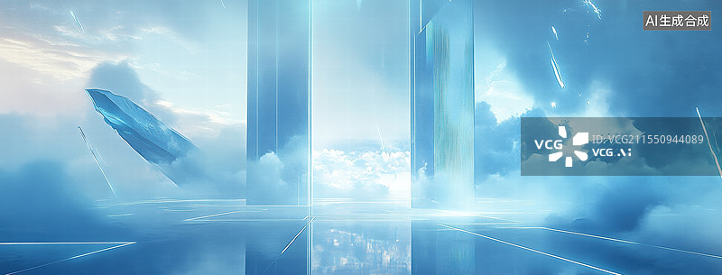 【AI数字艺术】未来科技感云端舞台场景图片素材