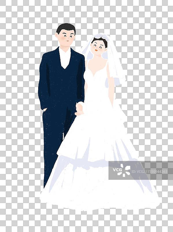 新婚夫妻婚纱照手绘插画元素图片素材