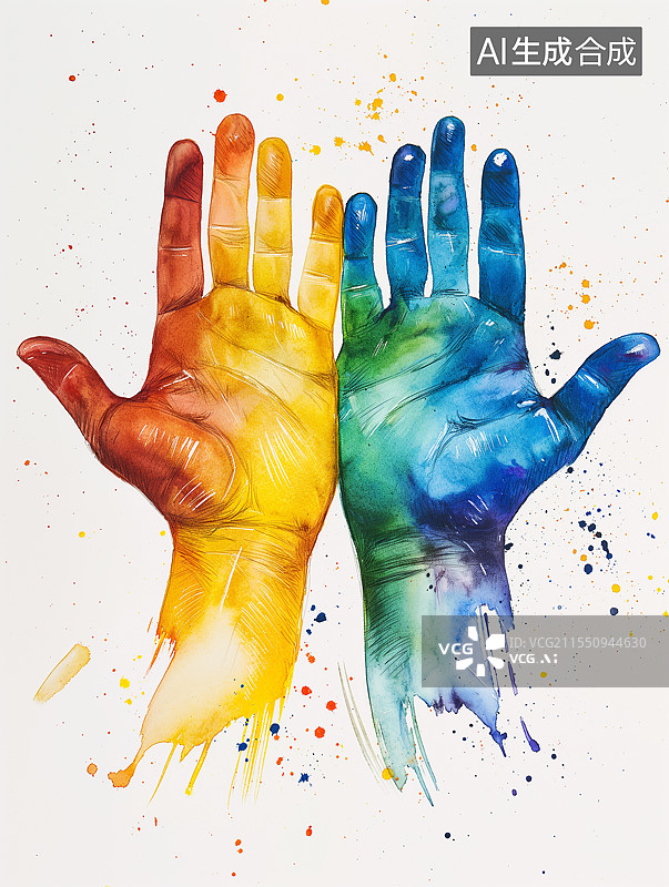【AI数字艺术】水彩风格插画一双手图片素材