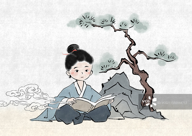 水墨童子书生图片素材