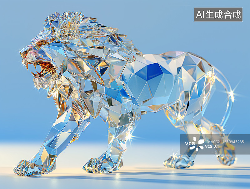 【AI数字艺术】一座雄伟的水晶狮子图片素材