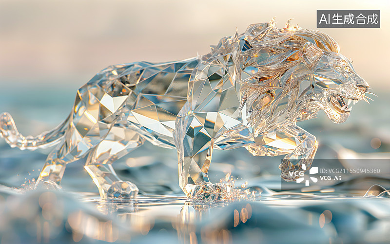 【AI数字艺术】一座雄伟的水晶狮子图片素材