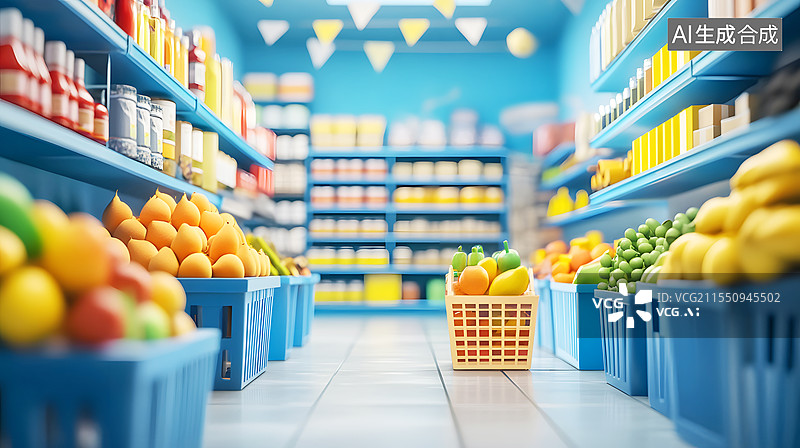 【AI数字艺术】AIGC：超市货架通道图片素材