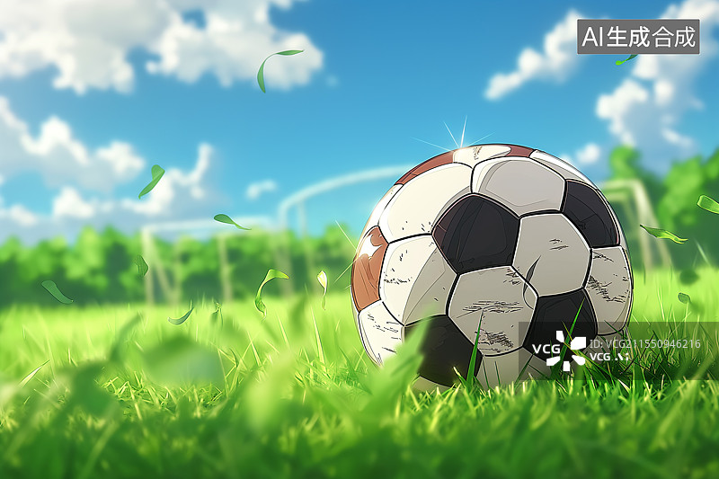 【AI数字艺术】草地上一颗足球图片素材