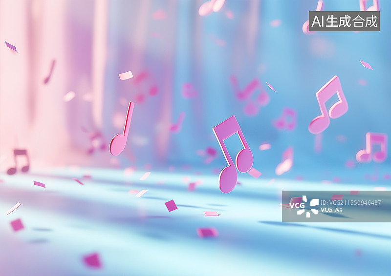 【AI数字艺术】粉红色的音乐符号在空中飞散图片素材