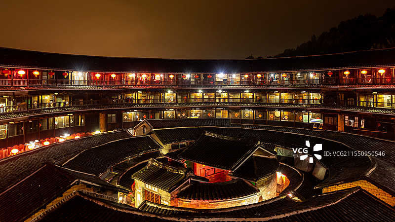 福建永定土楼风光 土楼王承启楼夜景图片素材