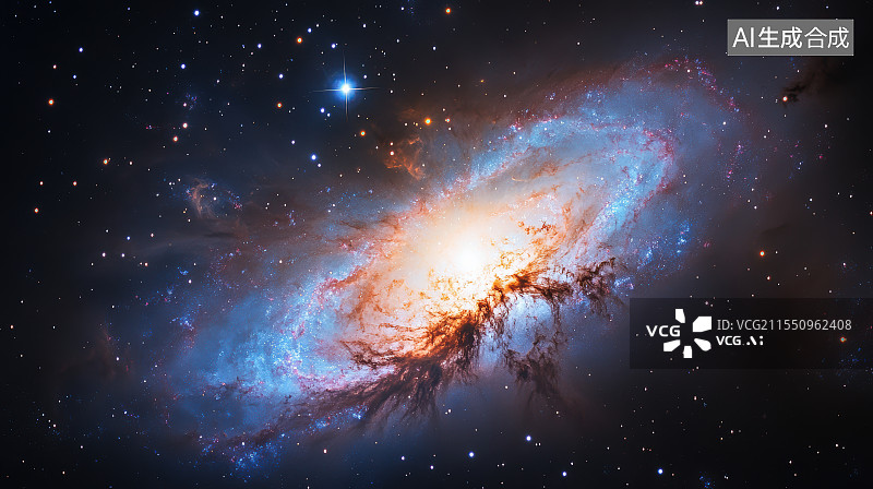 【AI数字艺术】星空中的螺旋状星系星云图片素材