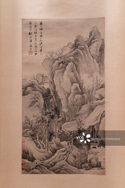 春山伴侣图轴 明代 唐寅 唐伯虎 吴门派 明四家之一 山水 建筑 上海博物馆 历代绘画馆图片素材