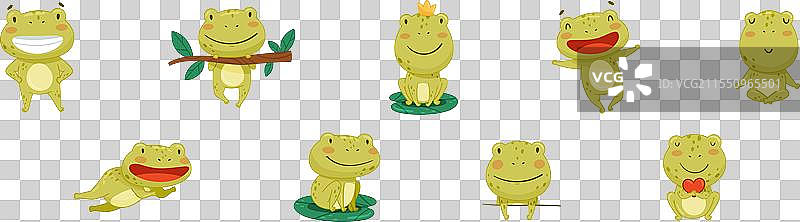 搞笑的绿色青蛙角色参与不同的活动图片素材