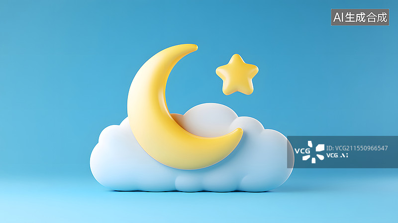 【AI数字艺术】世界睡眠日的月亮和星星三维渲染图片素材