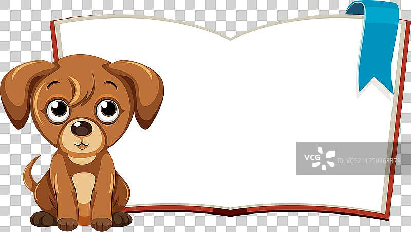 可爱的棕色小狗坐在一本打开的书旁边图片素材