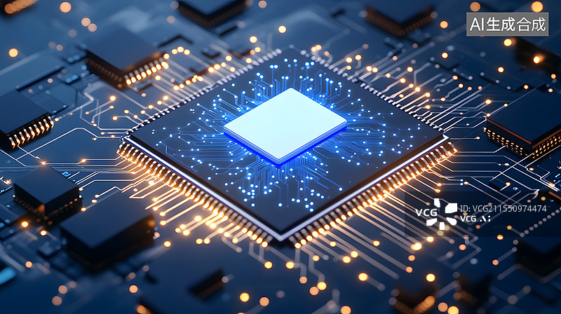 【AI数字艺术】抽象科技未来感的蓝光主板插图图片素材